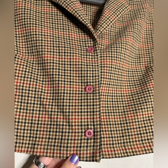 John Galt Brown by Brandy Melville Red Plaid Collared Crop Top Medium - Picture 9 of 11